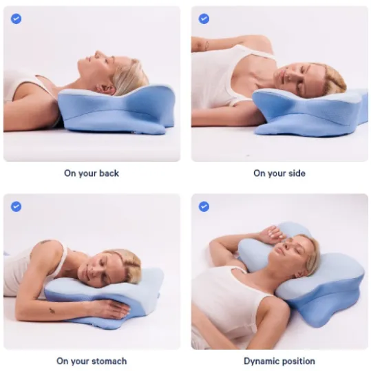 Person sleeping on back, side and stomach on a Derila Ergo contour pillow